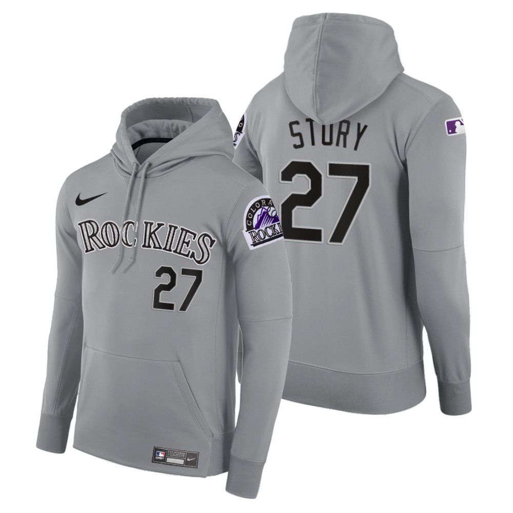 Men Colorado Rockies #27 Story gray road hoodie 2021 MLB Nike Jerseys